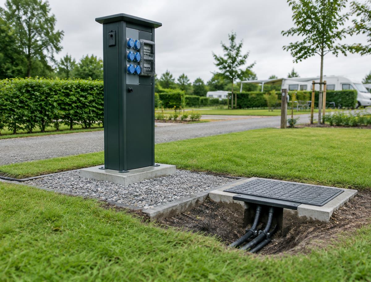 Buitenverdeelkast op een camping